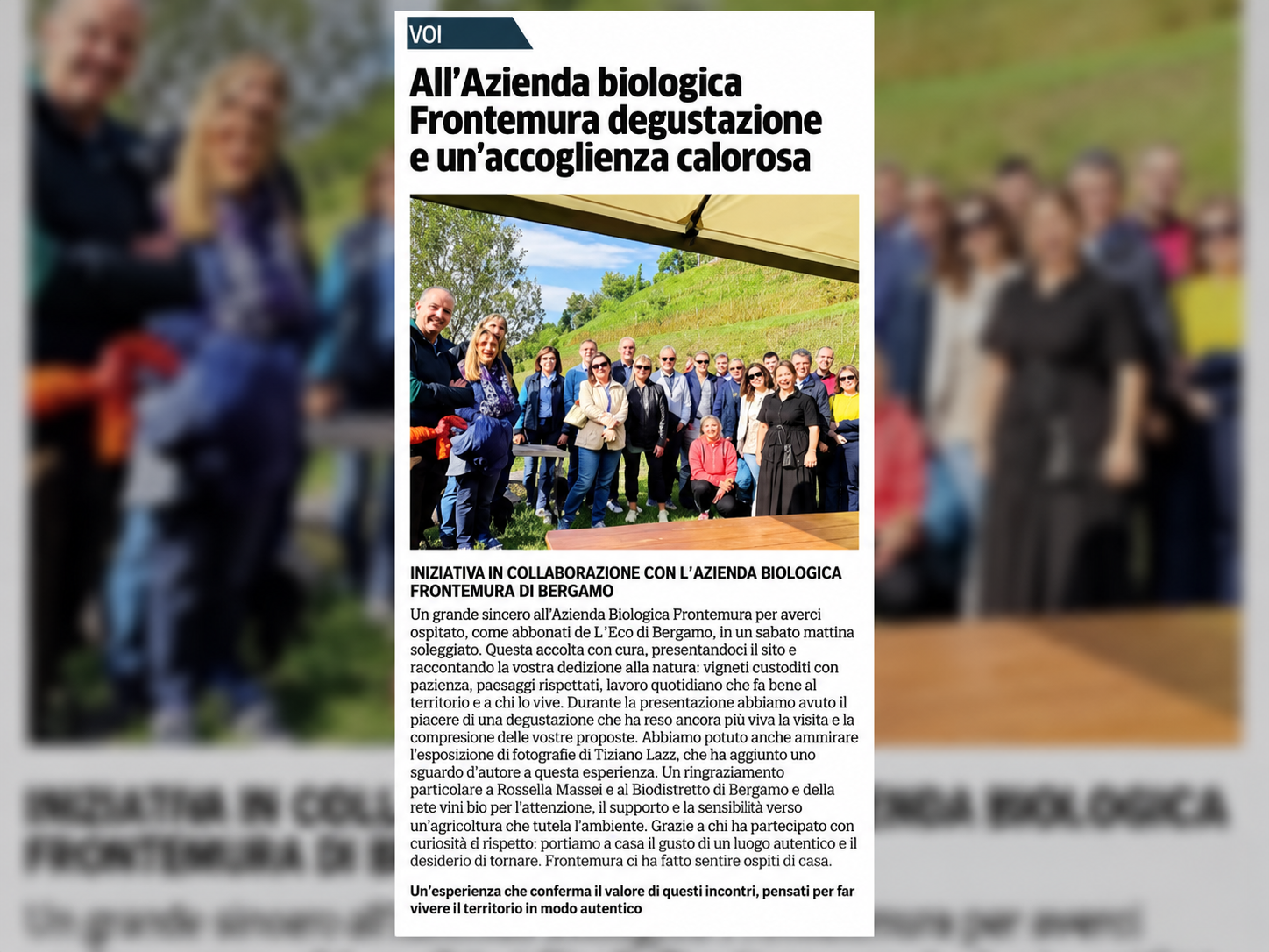 Un grazie a L’Eco di Bergamo e ai suoi abbonati – Pubblicazione del 15 Ottobre 2025